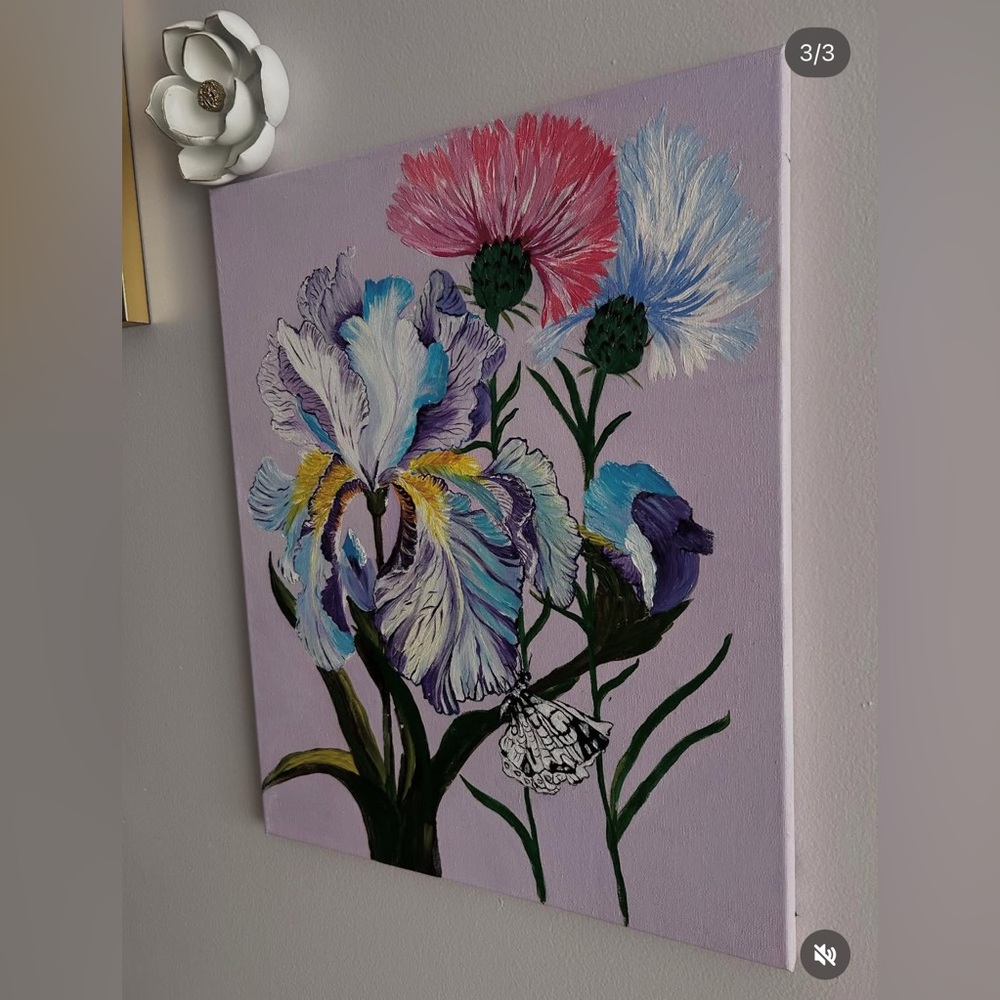 Floral Canvas Art with Butterfly
